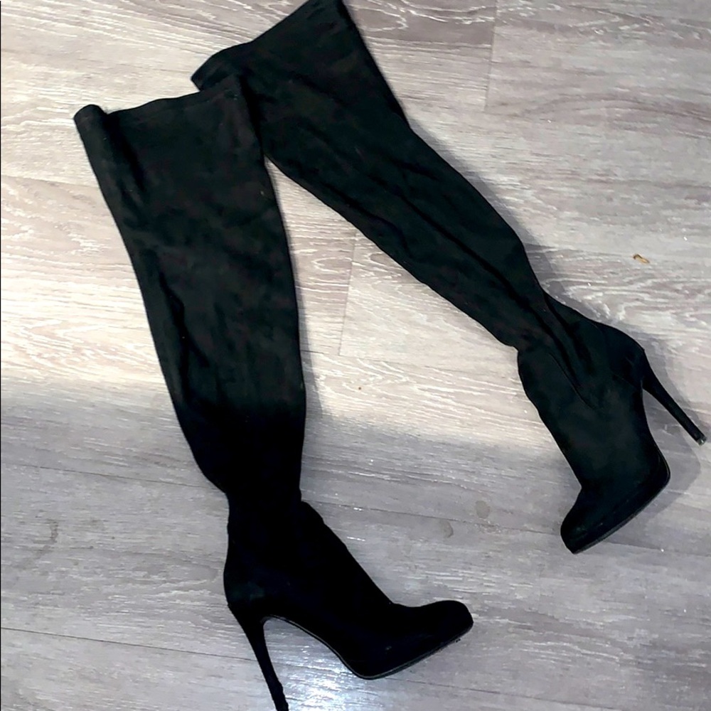 Black soft faux suede over the knee boots